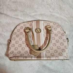 Vera Chic Tan and Cream Satchel with Gold Accents
